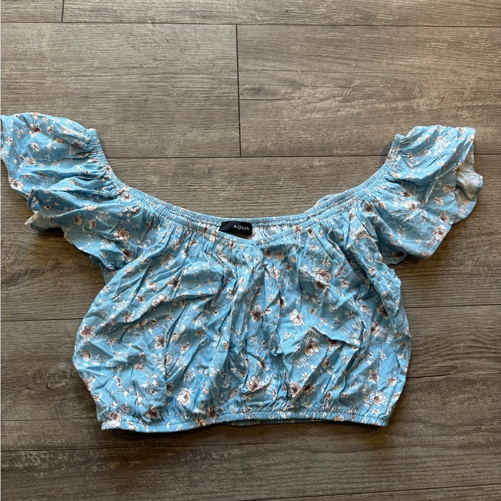 Aqua Blue Floral Crop Top